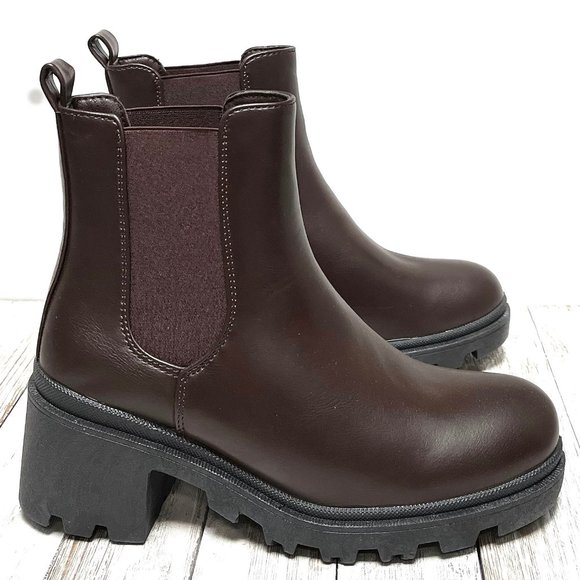 New Brown Chelsea Elastic Ankle Boots Booties - Picture 2 of 4